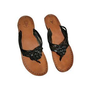 Frye Women’s Sandals- Braided Top Leather Black Thong Slippers Size 7